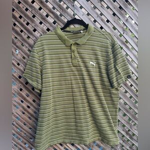 Two Puma Men's Olive Green and Red Striped Polo Shirt